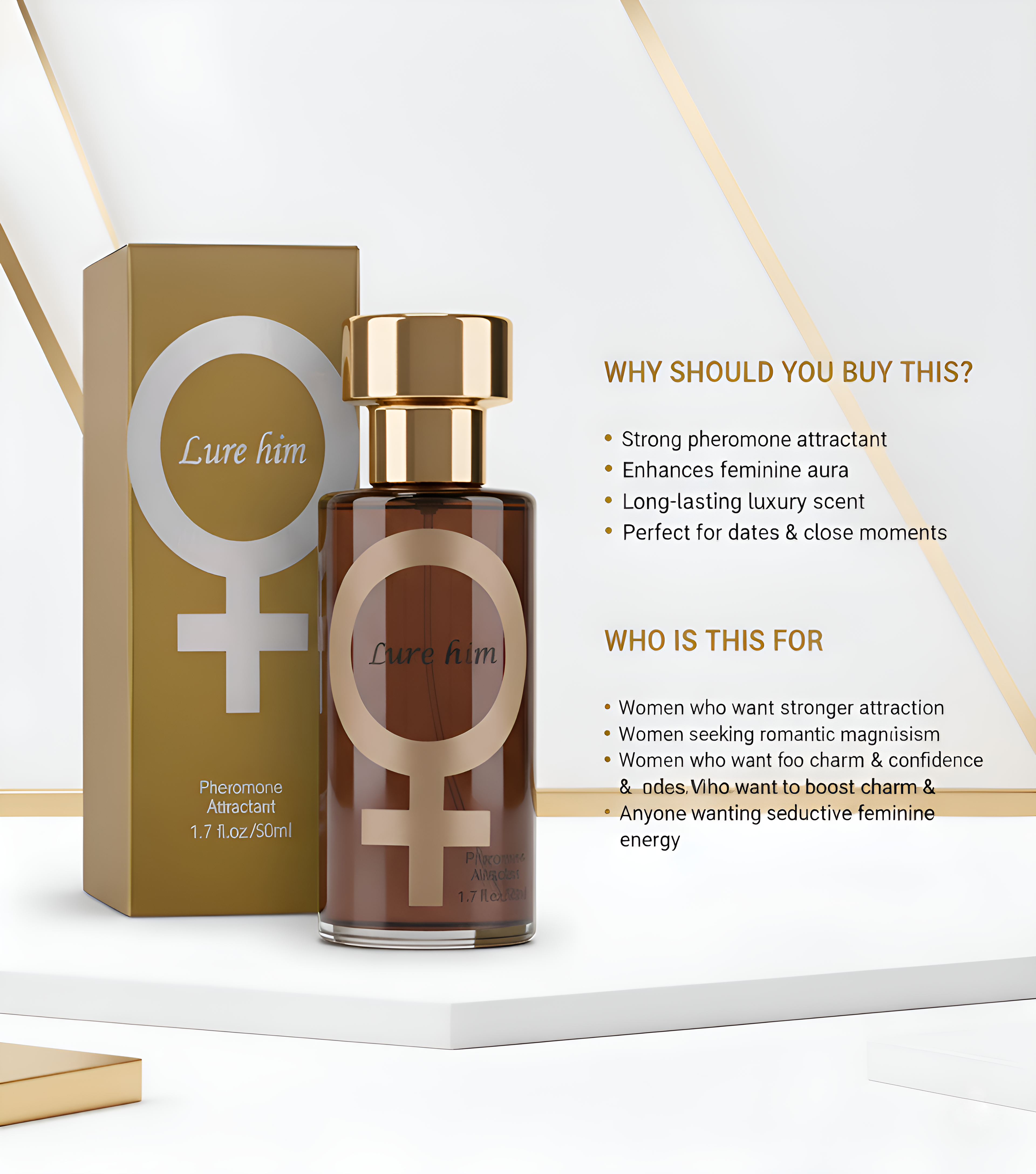 Lure Him perfume bottle and packaging on a white background